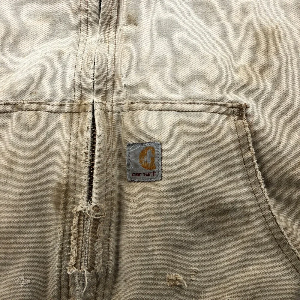 Vintage Carhartt Jacket Mens XL J140 BRN Canvas Worn Distresed Faded Thrashed